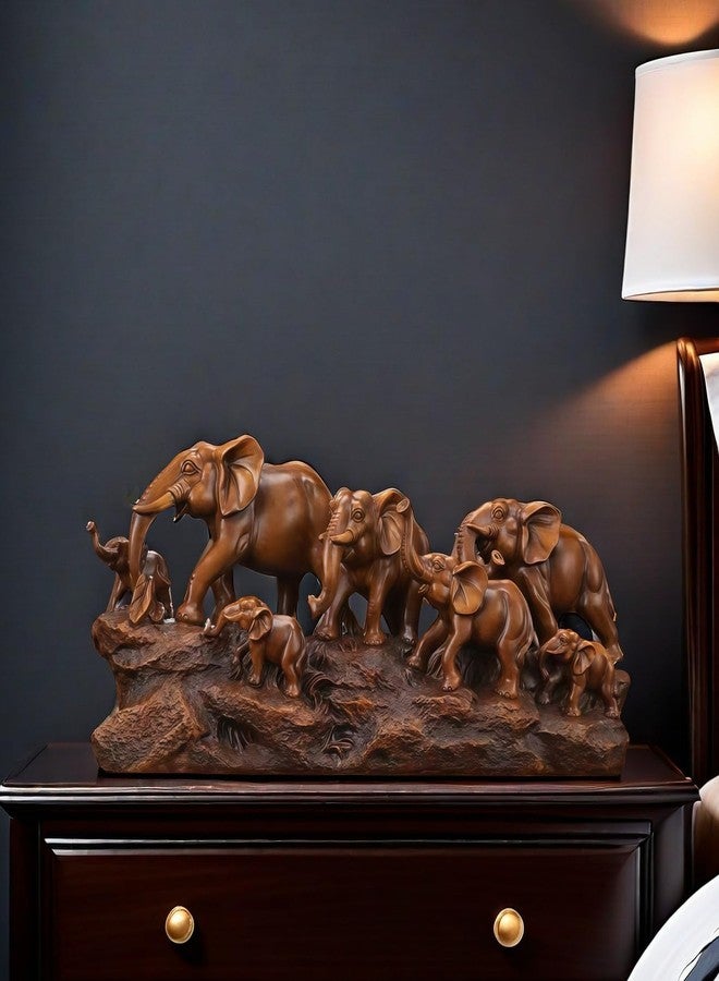 SHTWX 7 Elephants Herd with Babies Statue Elephant Family Frgurines Sculpture for Home Office Living Room Desktop Decoration Figurines Indoor Feng Shui Decor (Wood) - Image 2